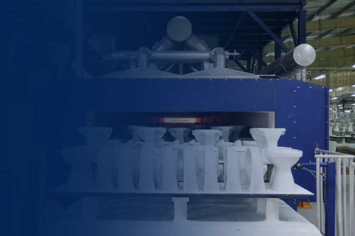  Header image of ceramic industry consisting of sanitary elements on a kiln car for ceramic firing