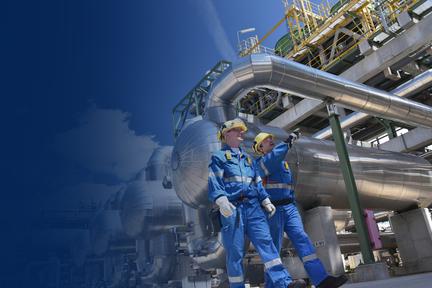 Header image of chemical and process technology showing a large chemical industrial plant. 