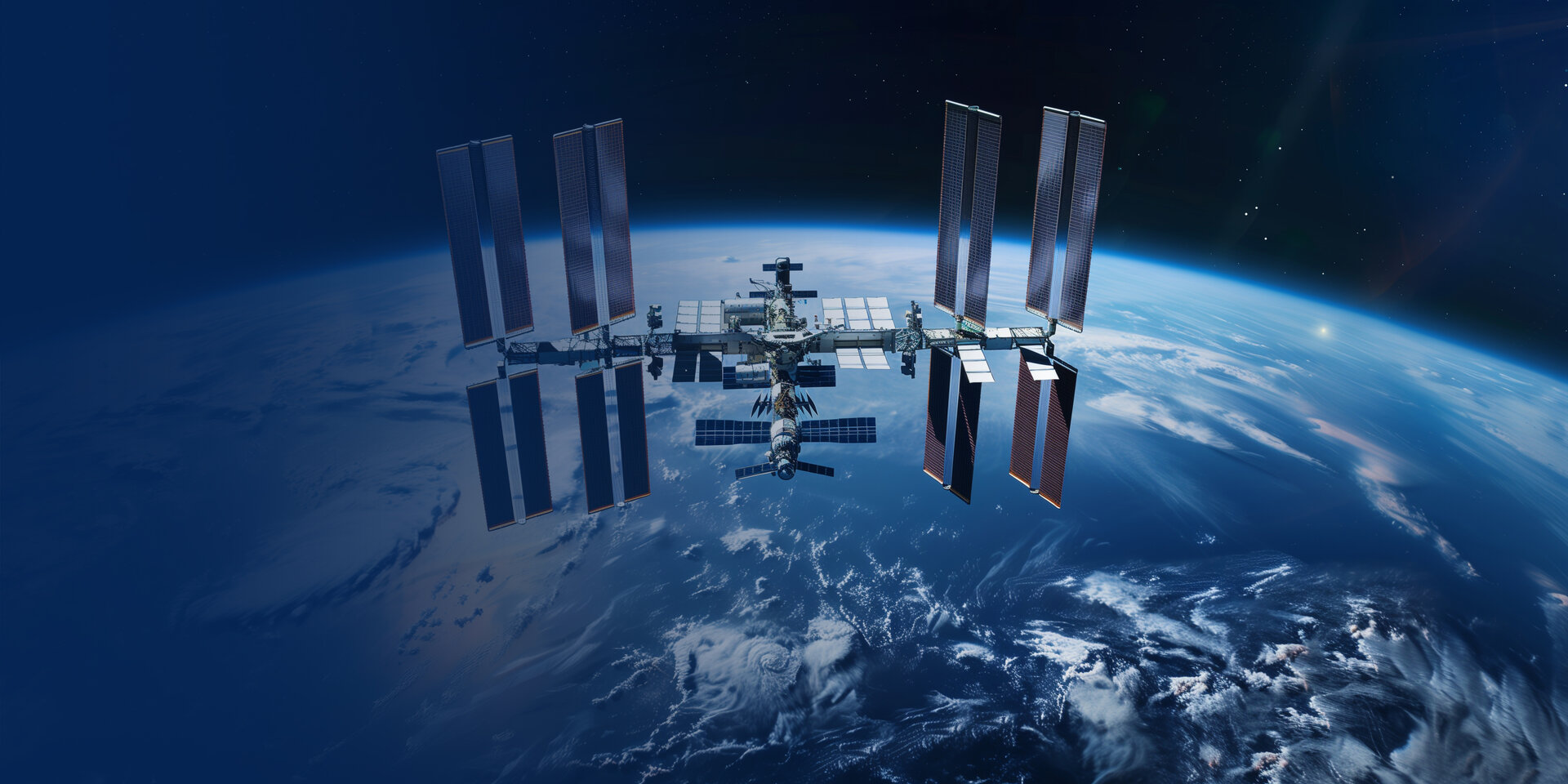 Die ISS schwebend im Weltraum, mit unserer schönen Erde im Hintergrund