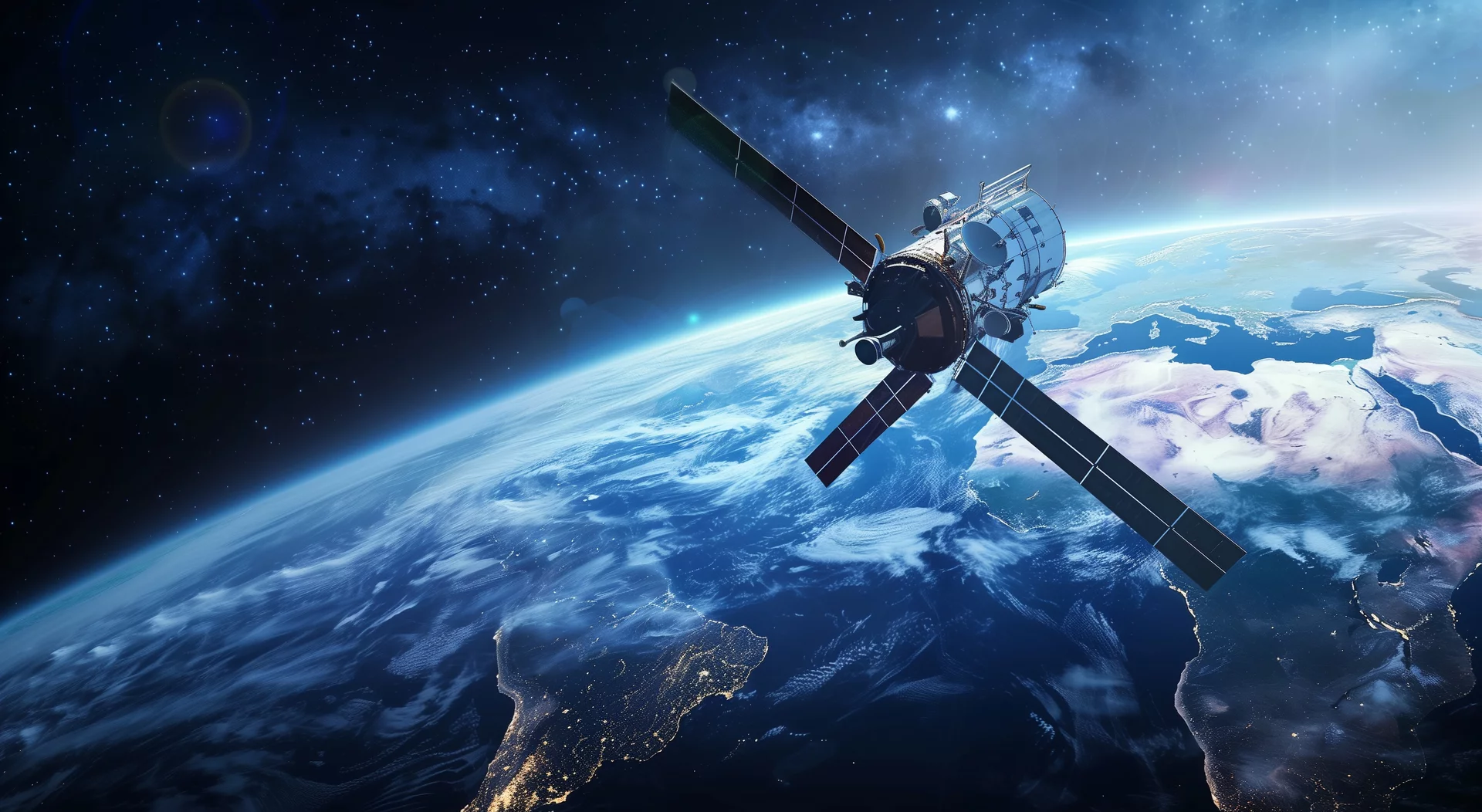  Satellite moving in orbit around the earth.