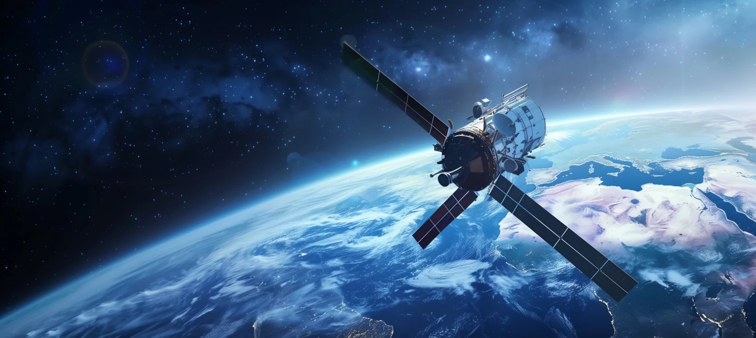  Satellite moving in orbit around the earth.