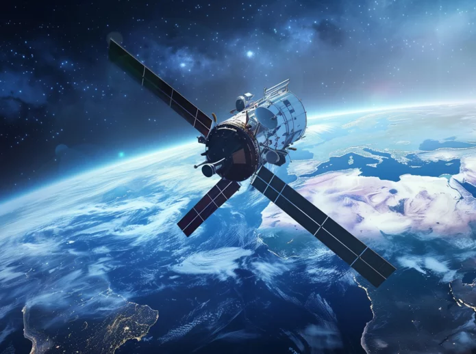  Satellite moving in orbit around the earth.