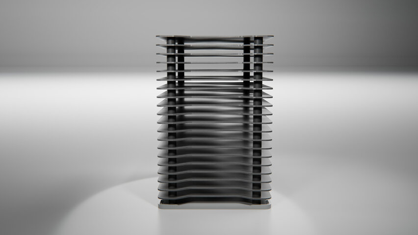  Structure of several EcoLight RB ultra-thin plates made of technical RBSiC ceramic on a gray background animation