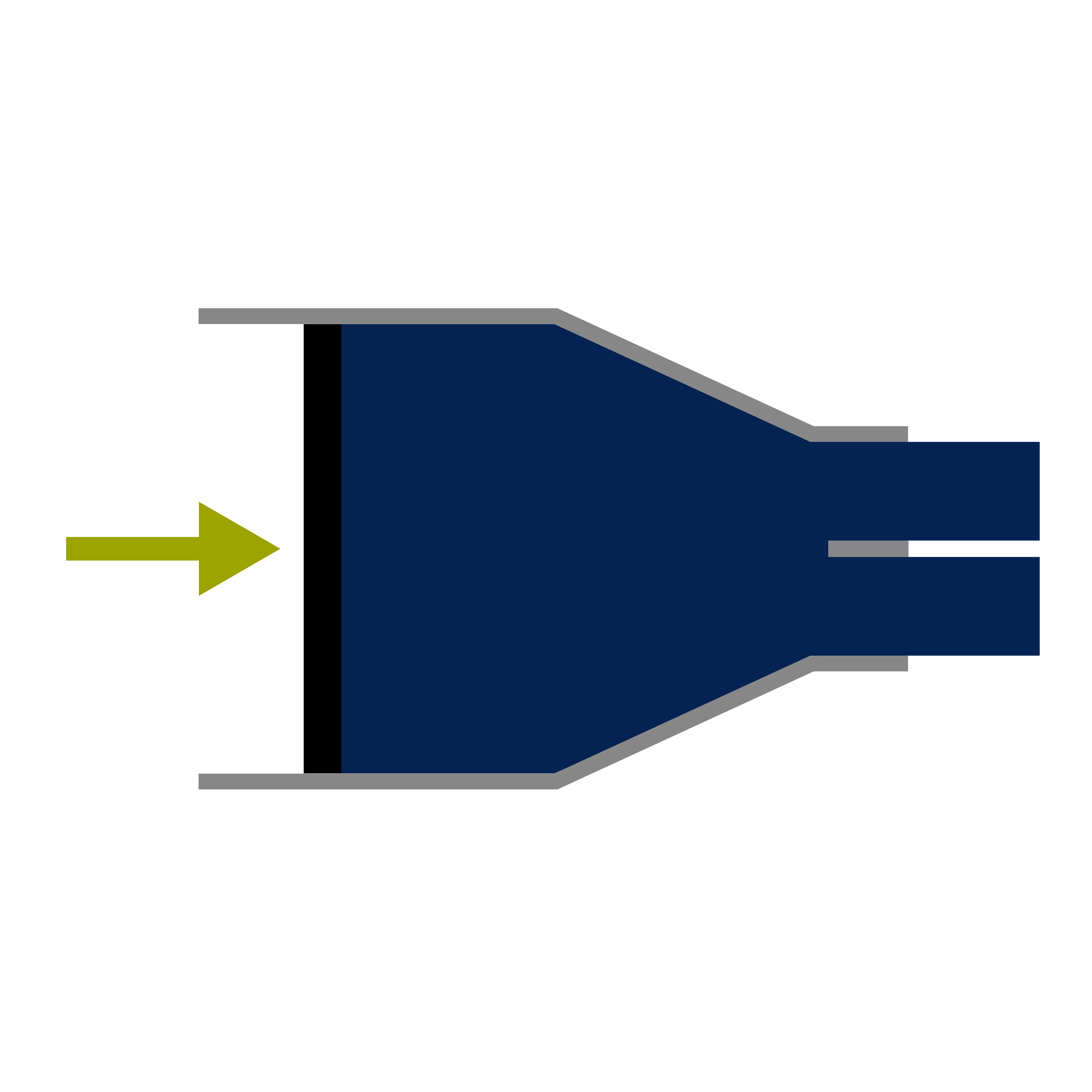  Icon einer Extrusionsform mit einem Pfeil, der den Materialfluss in die Form zeigt