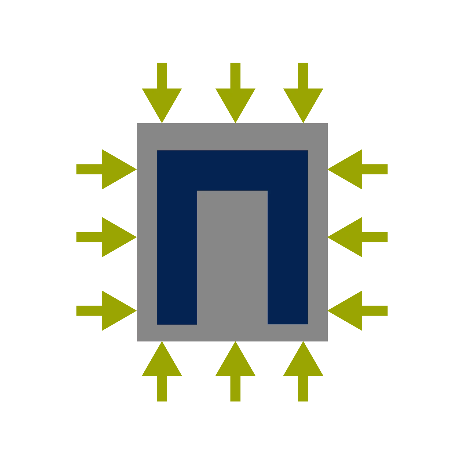  Icon for isostatic pressing showing uniform pressure applied to the workpiece from all directions
