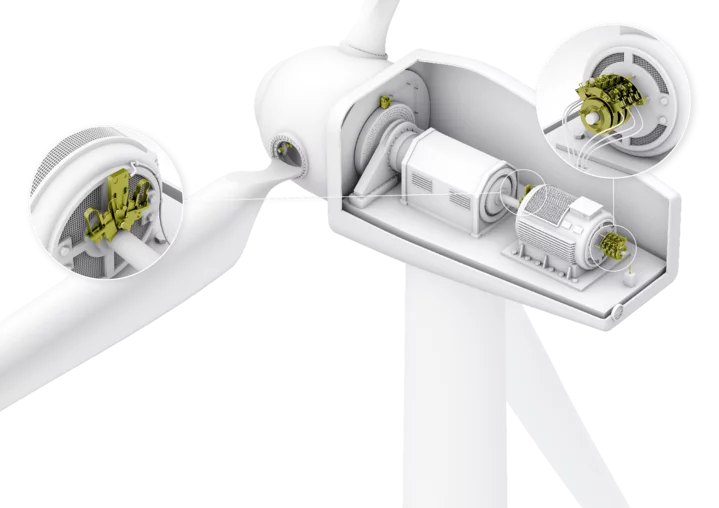  Grounding brushes for wind turbines from Schunk Carbon Technology divert capacitive currents from the shaft