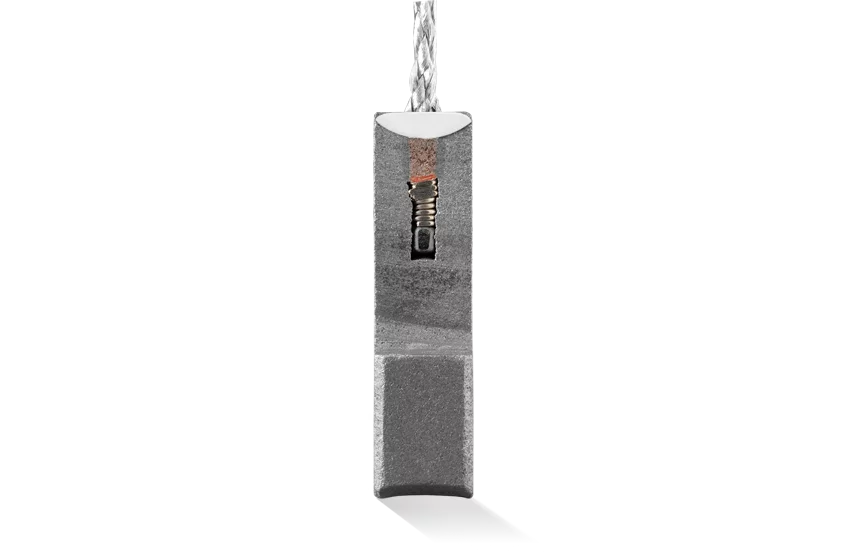 Carbon brush with cut-off device and damping element for hammer drills from Schunk Carbon Technology