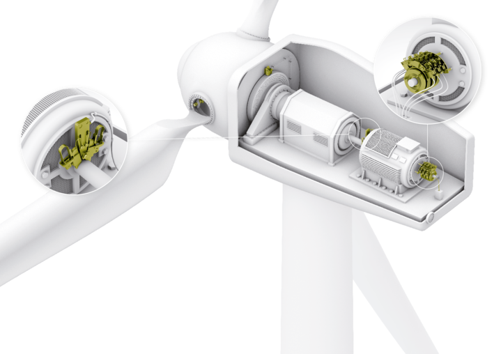   Erdungsbürsten für Windkraftanlagen von Schunk Kohlenstofftechnik leiten kapazitive Ströme von der Welle ab