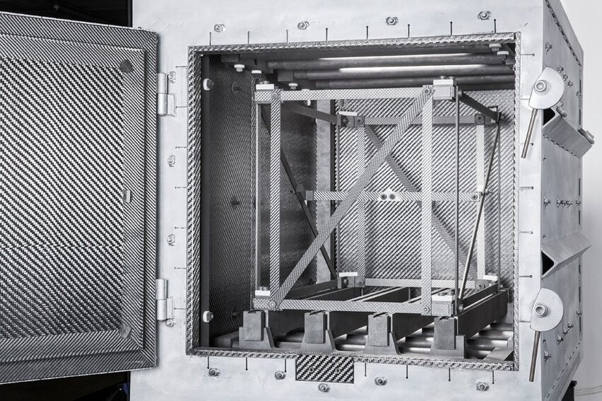  TUS fixture for temperature uniformity surveys inside an industrial heat treatment furnace