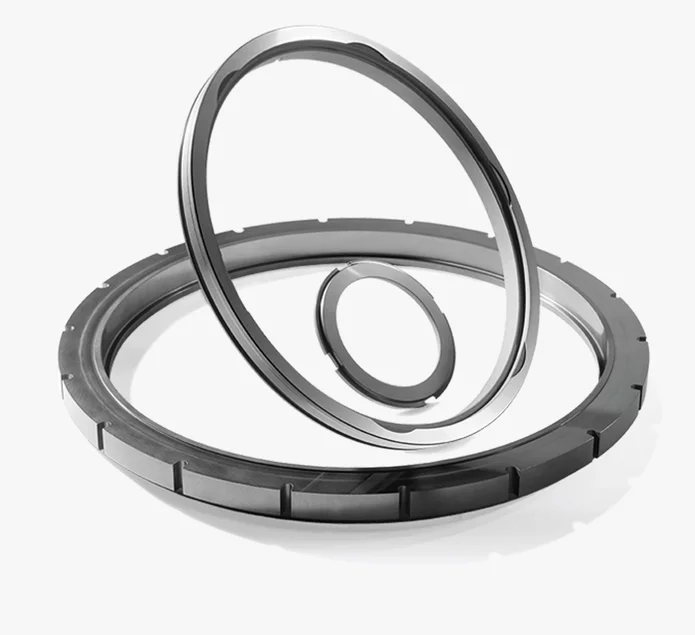  Three ring-shaped sliding components made of technical ceramics or graphite for use in industrial sealing systems.