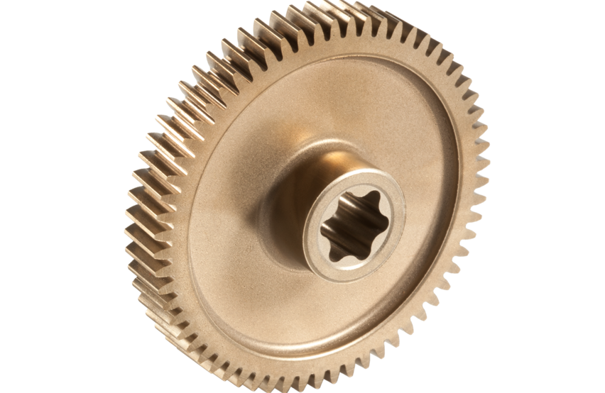 Helical output gear for electric parking brake