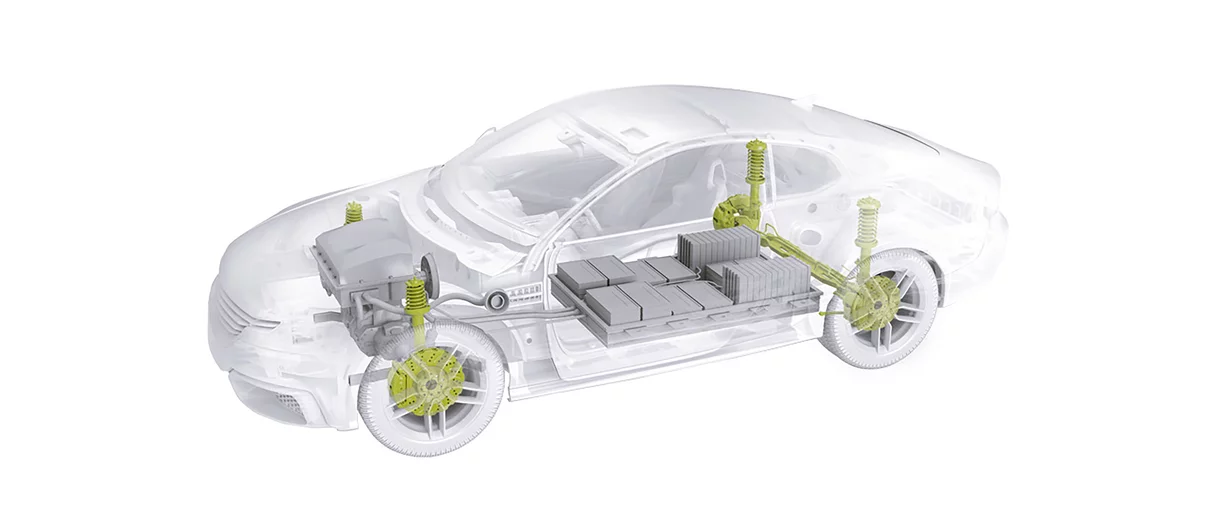 chassis-and-brake Representation of a car with Schunk products for bodywork and brakes