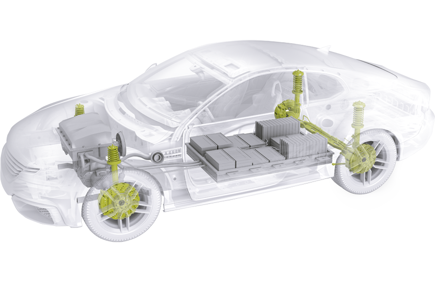  Darstellung eines Autos mit Schunk Produkten für Karosserie und Bremse