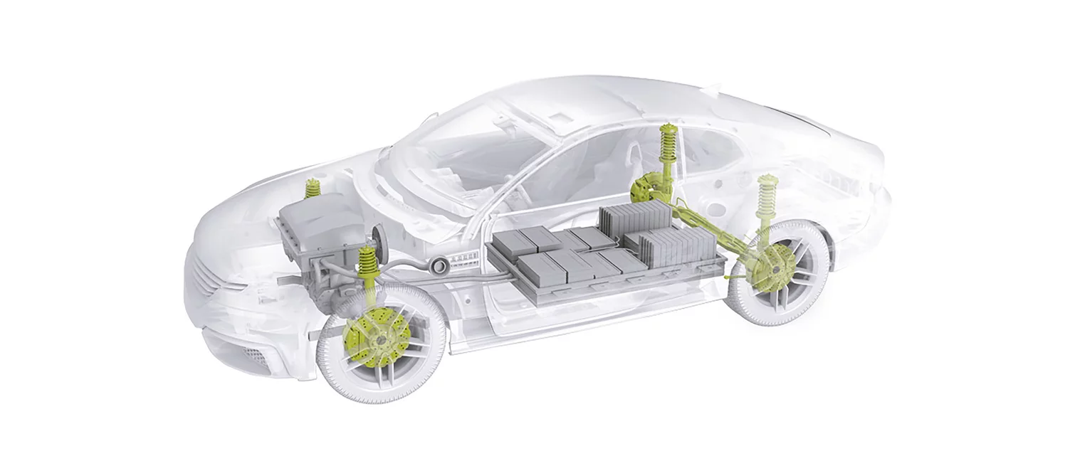  Darstellung eines Autos mit Schunk Produkten für Karosserie und Bremse
