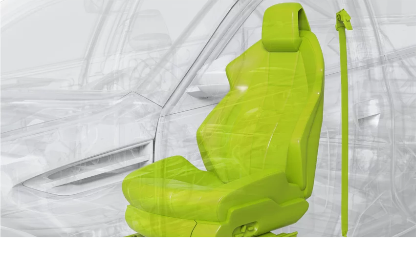 comfort-and-safety Representation of a car with Schunk products for comfort and safety