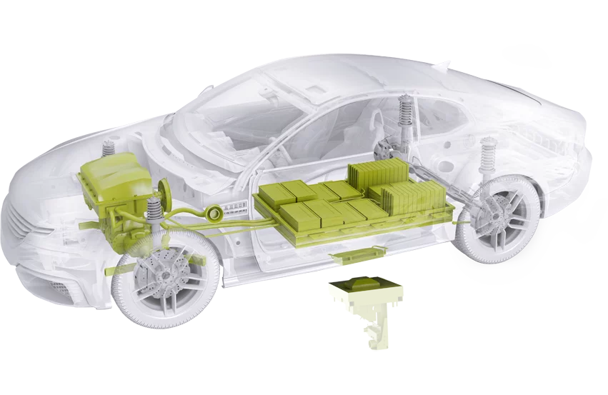energy-storage-and-supply Representation of a car with Schunk products for energy storage and supply