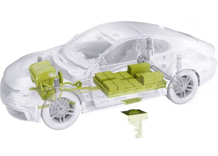  Darstellung eines Autos mit Schunk Produkten für Energiespeicherung und Versorgung