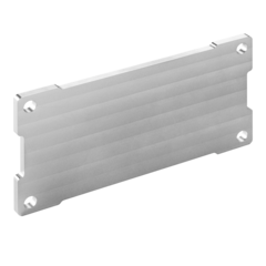 Silver metal plate with four mounting holes and a ridged surface, shown against a transparent background
