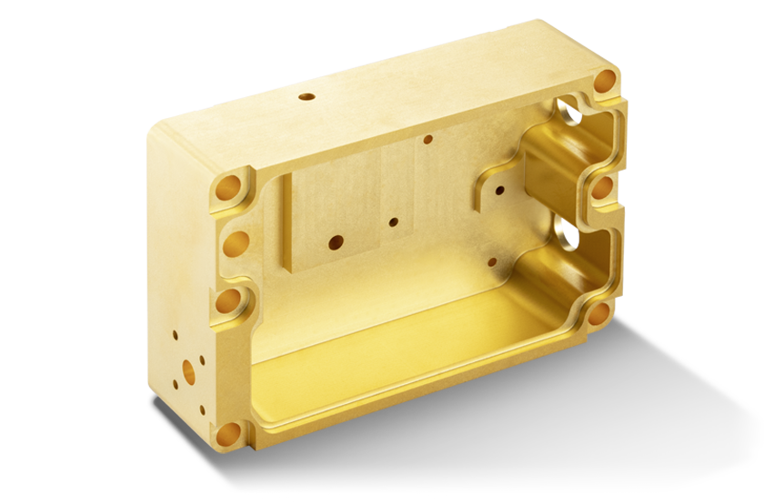  Aluminum graphite heat sink housing with multiple holes and an open chamber, shown against a transparent background
