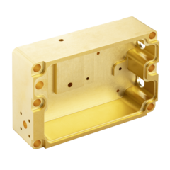  Aluminum graphite heat sink housing with multiple holes and an open chamber, shown against a transparent background
