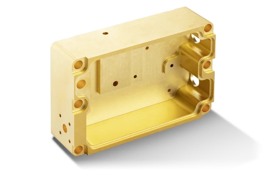  Aluminum graphite heat sink housing with multiple holes and an open chamber, shown against a transparent background