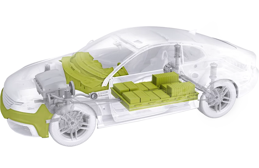 power-electronics-and-sensors Representation of a car with Schunk products for power electronics and sensors