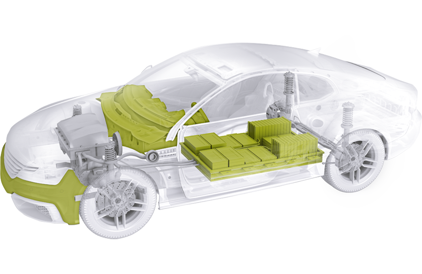  Darstellung eines Autos mit Schunk Produkten für Leistungselektronik und Sensorik