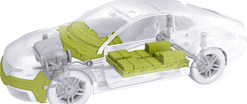  Darstellung eines Autos mit Schunk Produkten für Leistungselektronik und Sensorik