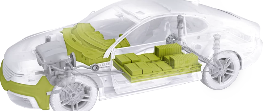  Darstellung eines Autos mit Schunk Produkten für Leistungselektronik und Sensorik