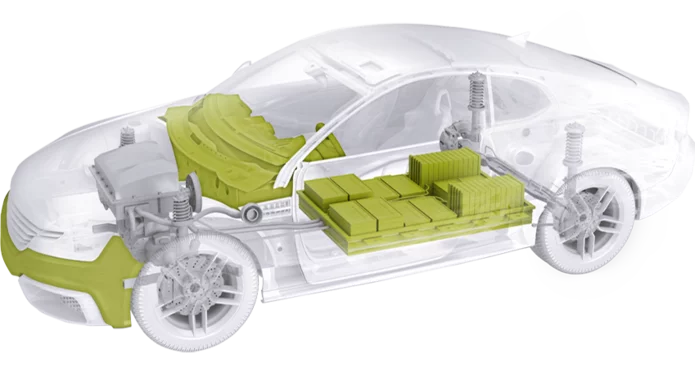  Representation of a car with Schunk products for power electronics and sensors
