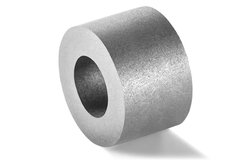 Exhaust flap bearing made of metal, cylindrical in shape with a central bore, displayed against a transparent background