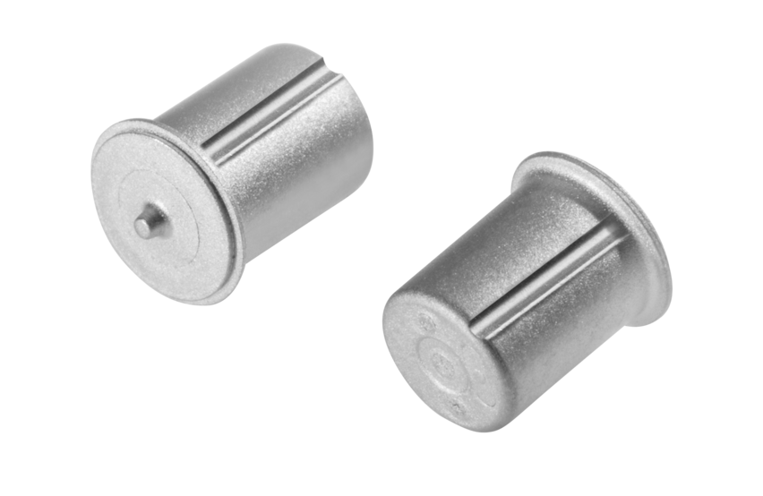  Two metal adjusting pins for turbochargers with cylindrical shape and precise grooves, shown against a white background