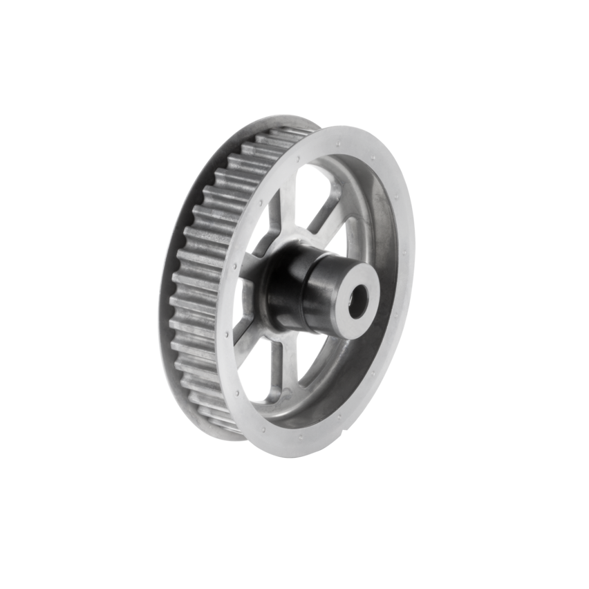  Metal timing belt pulley for diesel pump drive with grooved profile and central hole, shown against a white background