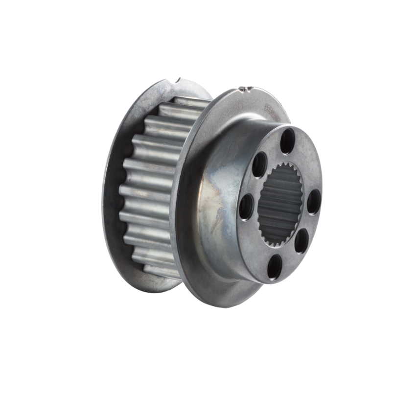  Metal timing belt pulley for crankshaft with grooved profile and multiple holes, shown against a white background