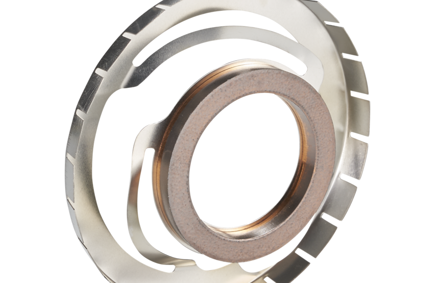   Grounding contact with radial design for automotive applications, consisting of metal and plastic rings