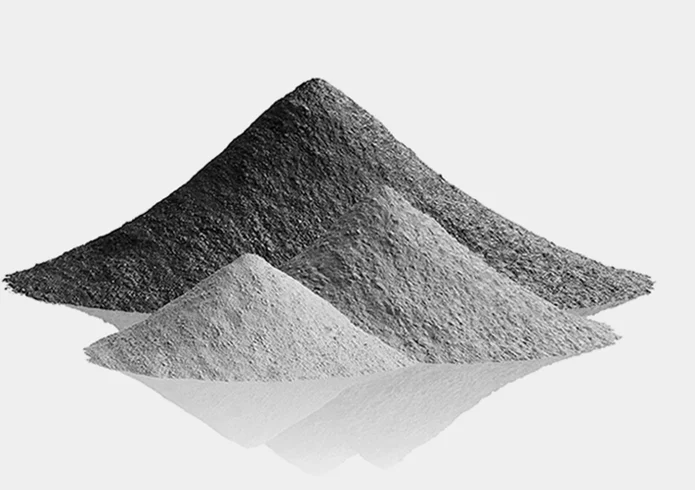  Powder material for axial pressing: Piles of fine and coarse powders in grayscale