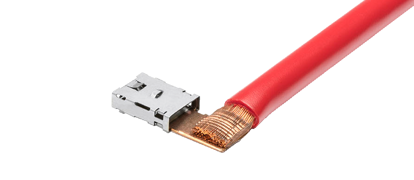 Ultraschall-Schweißlösung von Schunk Sonosystems für Kupferleitung an Hochstromkontakt (90° Winkel)