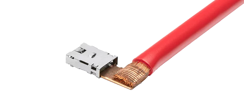 Ultraschall-Schweißlösung von Schunk Sonosystems für Kupferleitung an Hochstromkontakt (90° Winkel)