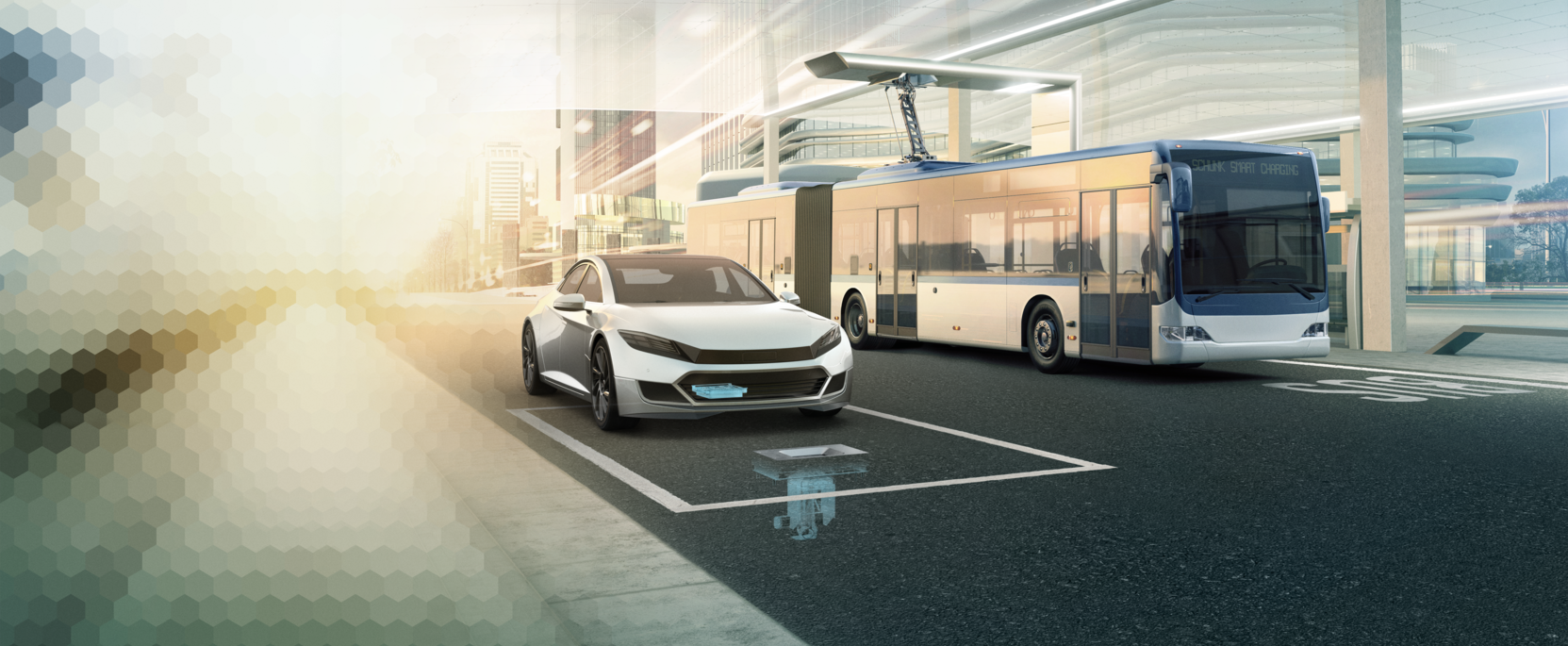  Electric car and e-bus with Schunk Smart Charging on the road