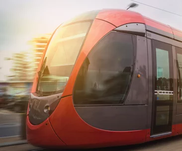  Red tram with Schunk pantograph for local traffic