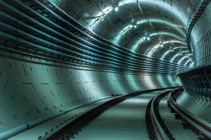  Subway tunnel with rails and third rail system