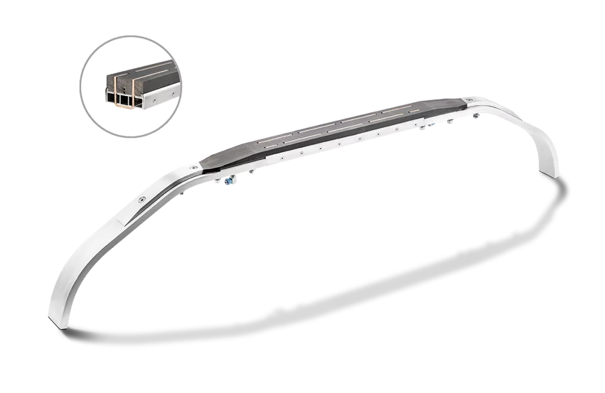 High-current carbon strip for max power transmission for railway applications