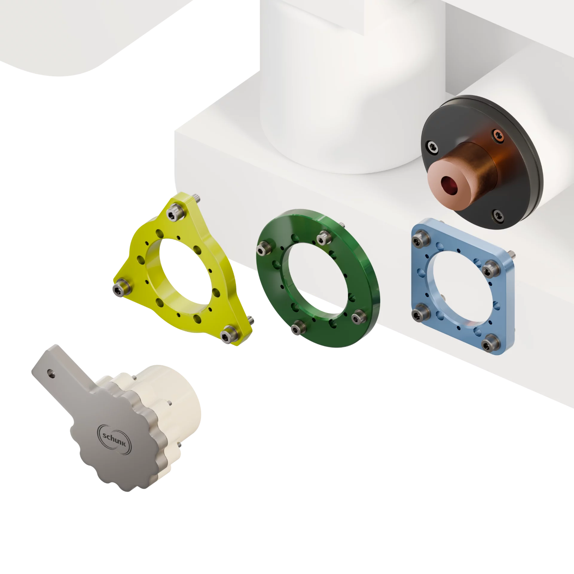 Animation/Rendering des Schunk Easy Grounding Systems in verschiedenen Ausführungen, dargestellt an einem Drehgestell eines Zugs