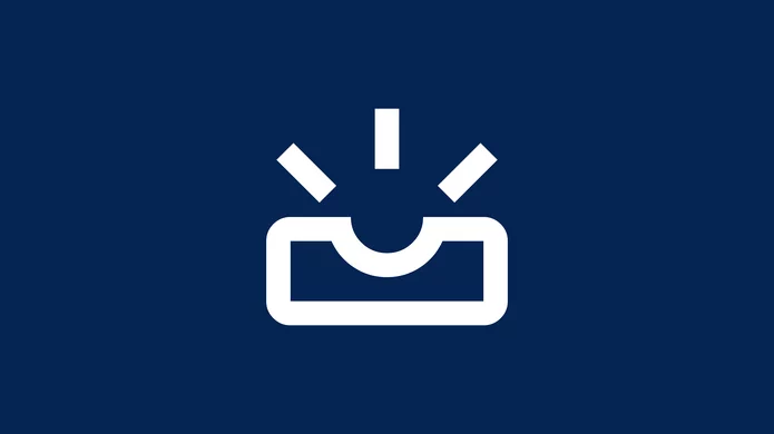 Weißes Icon mit einem Symbol für Schadstellen und Strahlen auf blauem Hintergrund, repräsentiert die Schadstellenanalyse von Schunk.