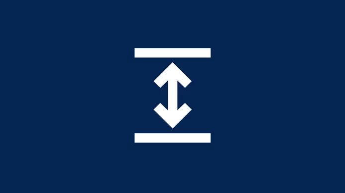 Weißes Icon mit Pfeilen für Höhe und Kontakt auf blauem Hintergrund, symbolisiert die präzise Messung von Fahrleitungshöhe und Kontaktpunkten.