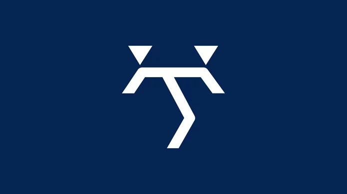 Weißes Icon auf blauem Hintergrund, das die Geometrie von Oberleitungen symbolisiert, entwickelt für präzise Anwendungen im Bahnverkehr.