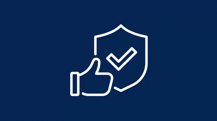Logo reliability show a thumbs up with an arrow on a shield next to it