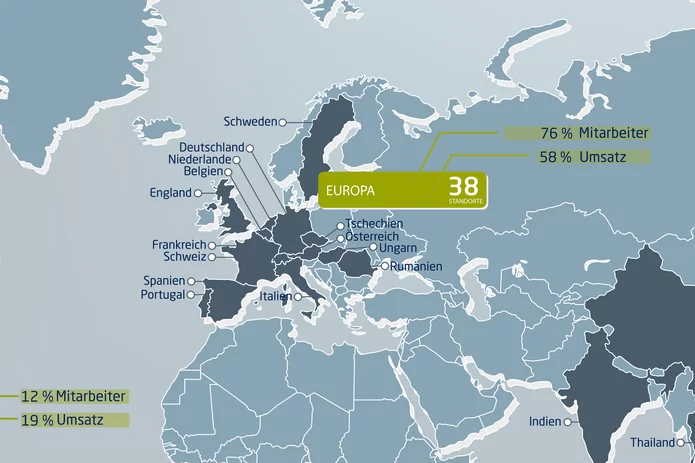  Karte zeigt alle Schunk Standorte in Europa